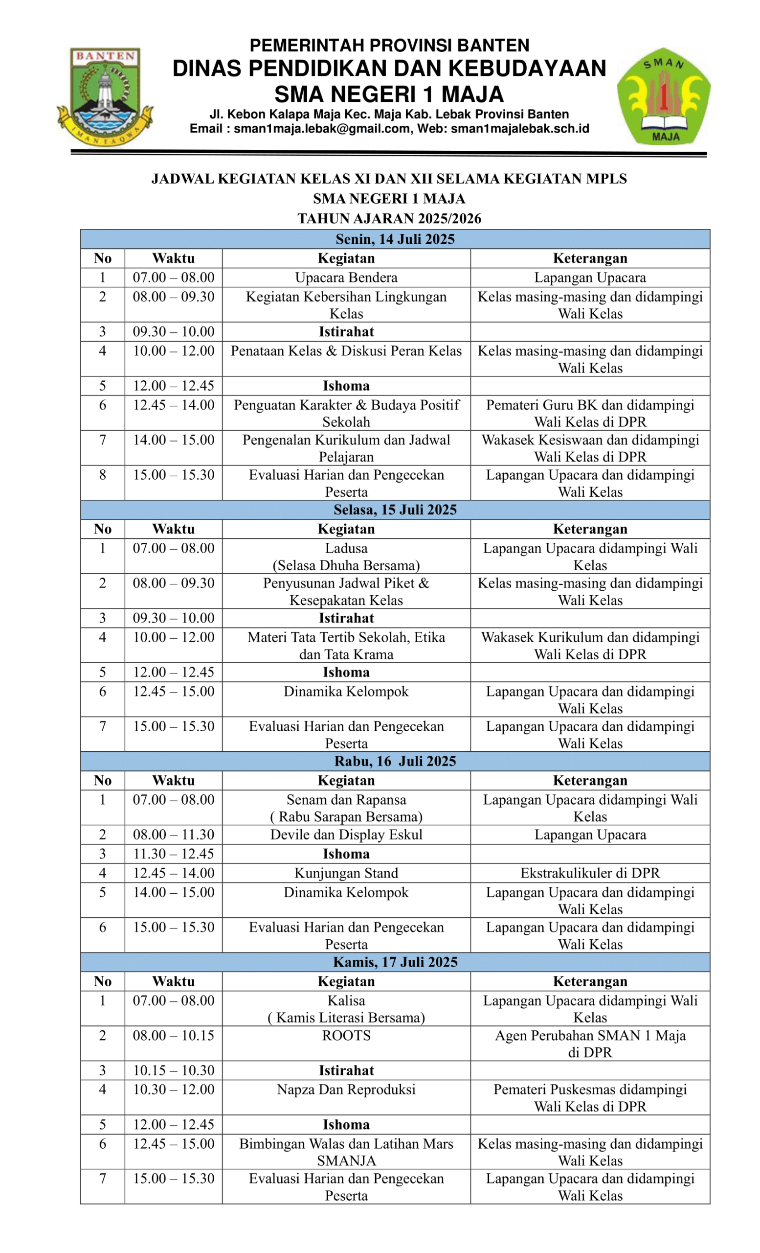 Jadwal Kelas XI & XII - 1