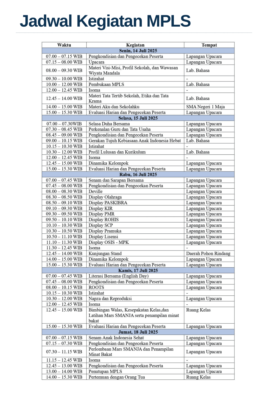 Jadwal MPLS Umum